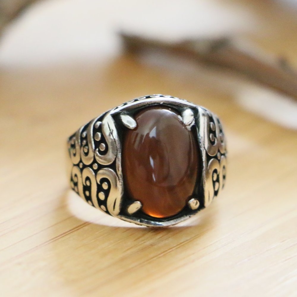 Brown Agate STONE,925 Sterling Silver SIZE 7.75